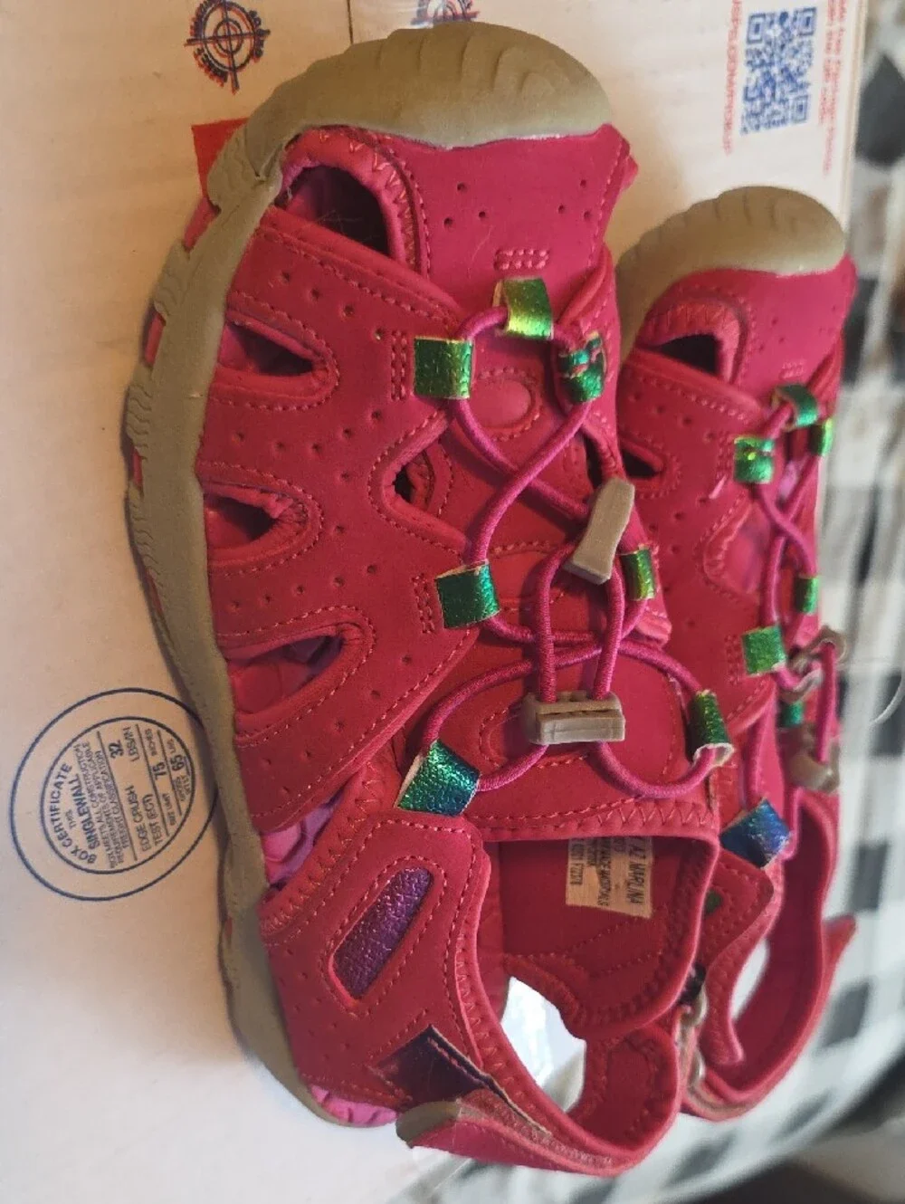 Arizona Jean Company Girls Hot Pink Sandals with Iridescent Green Accents